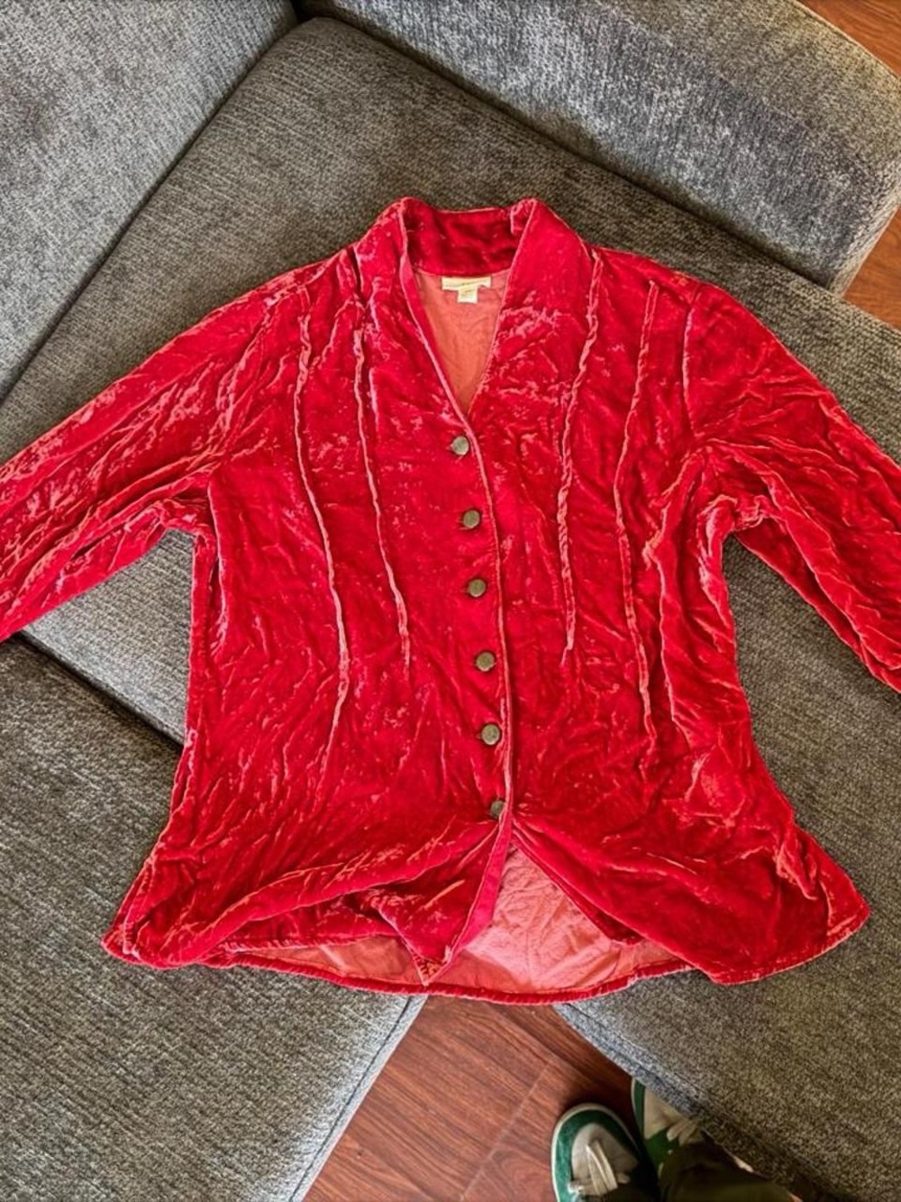 J. Jill Women's Crushed Red Velvet Button-Front Top